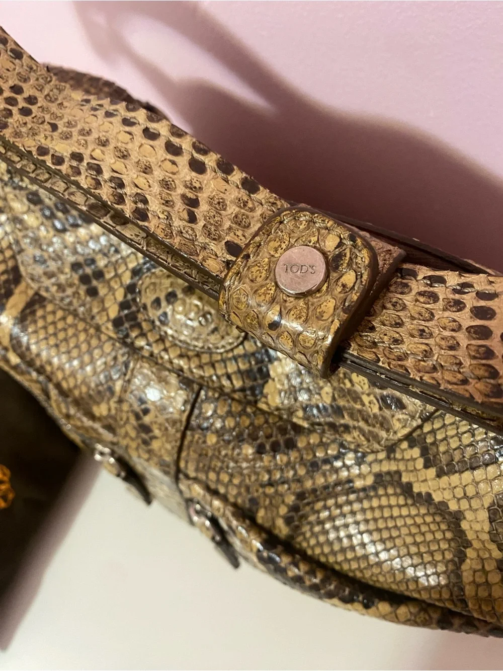 Tod's Genuine Python Snake-Skin Leather Hobo in Brown and Tan Vintage